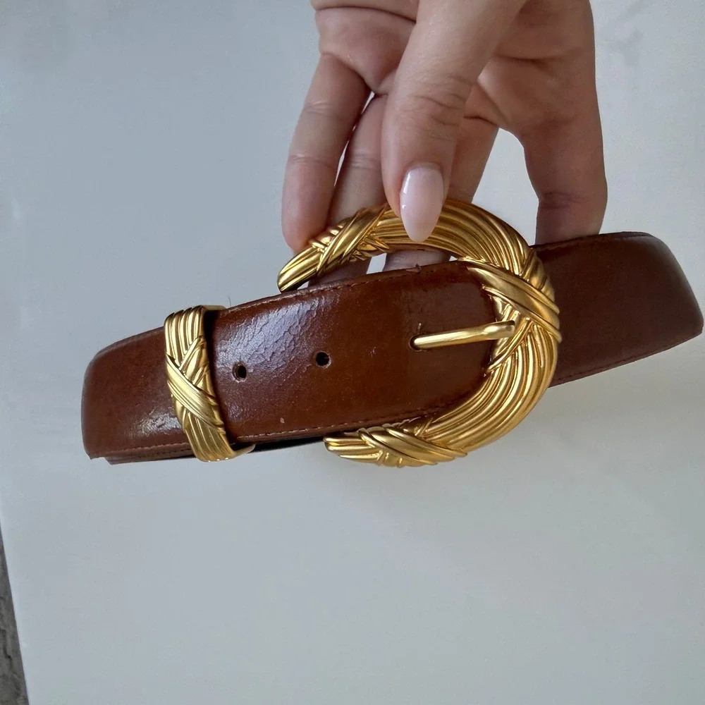 Vintage Jos‎ A Banks Vegan Leather Oversized Buckle Belt